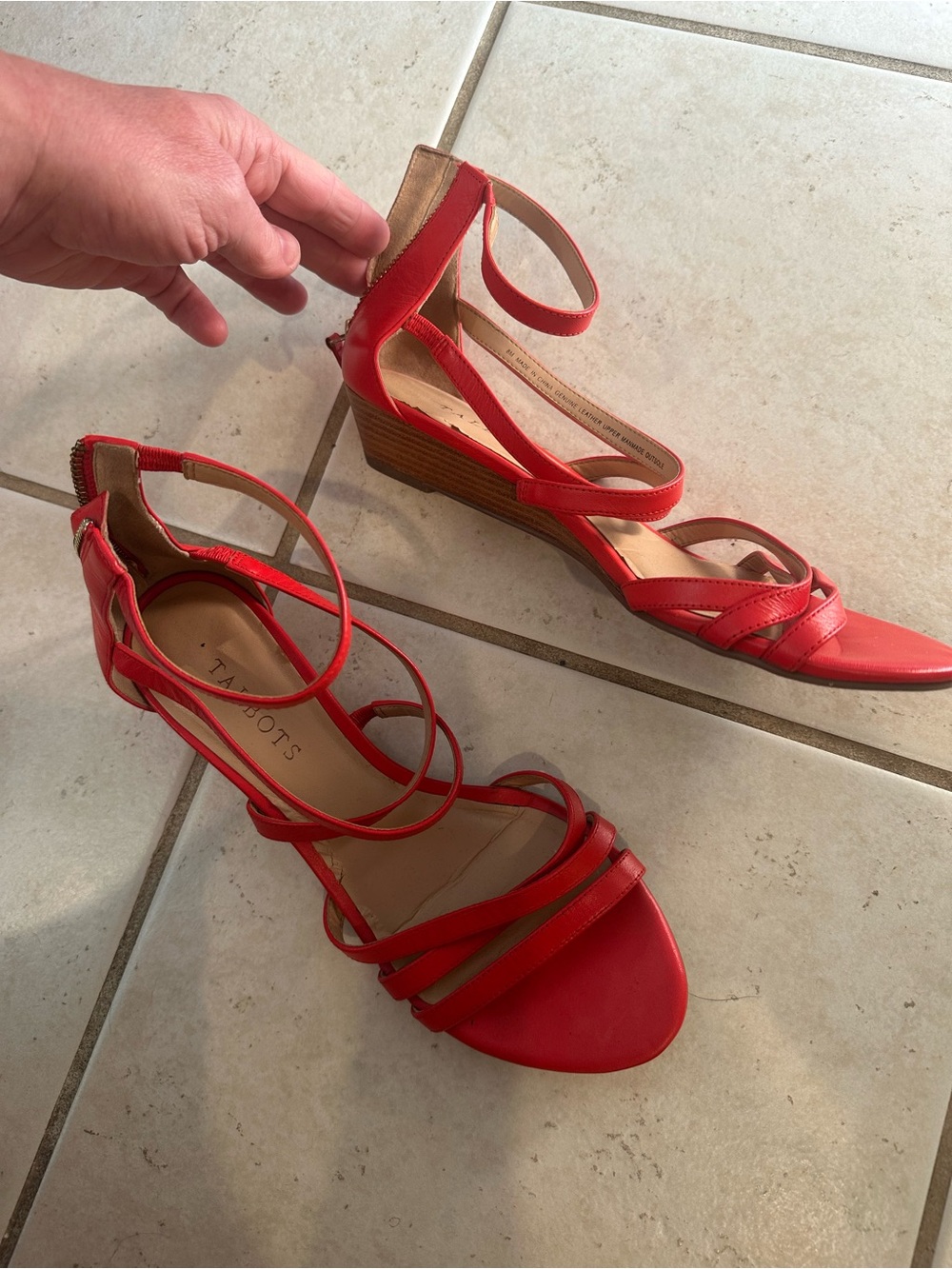 Talbots Red Strappy leather small Wedge Sandals